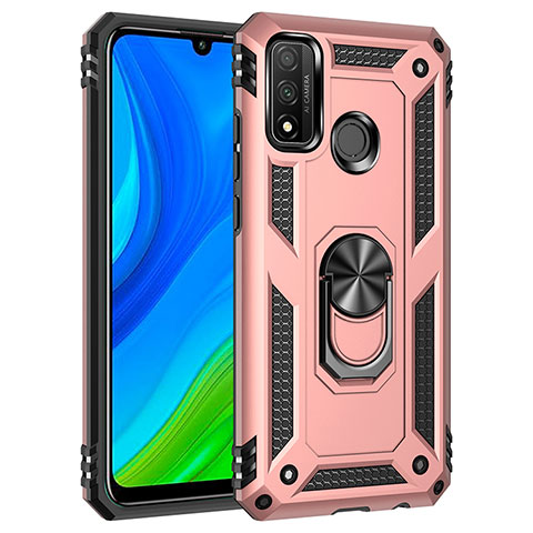 Funda Bumper Silicona y Plastico Mate Carcasa con Magnetico Anillo de dedo Soporte S01 para Huawei P Smart (2020) Oro Rosa