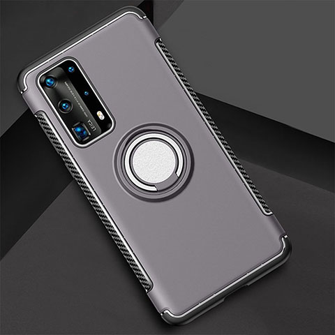 Funda Bumper Silicona y Plastico Mate Carcasa con Magnetico Anillo de dedo Soporte S01 para Huawei P40 Pro+ Plus Gris