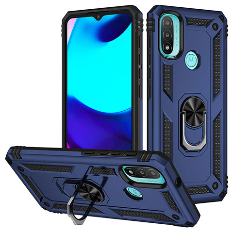 Funda Bumper Silicona y Plastico Mate Carcasa con Magnetico Anillo de dedo Soporte S01 para Motorola Moto E30 Azul