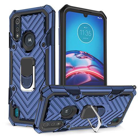 Funda Bumper Silicona y Plastico Mate Carcasa con Magnetico Anillo de dedo Soporte S01 para Motorola Moto E6s (2020) Azul