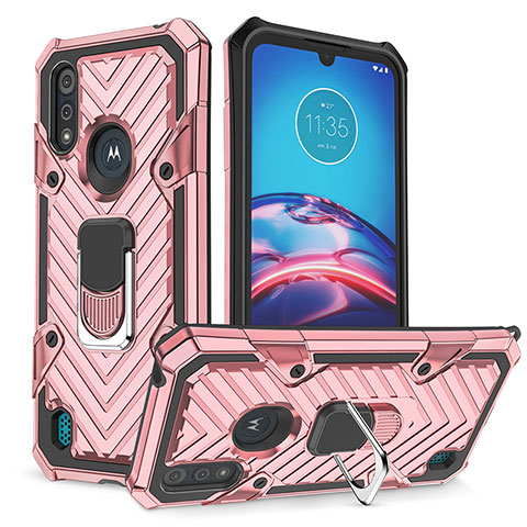 Funda Bumper Silicona y Plastico Mate Carcasa con Magnetico Anillo de dedo Soporte S01 para Motorola Moto E6s (2020) Oro Rosa