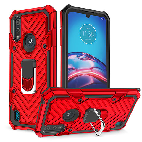 Funda Bumper Silicona y Plastico Mate Carcasa con Magnetico Anillo de dedo Soporte S01 para Motorola Moto E6s (2020) Rojo