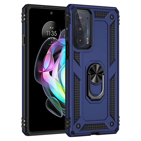 Funda Bumper Silicona y Plastico Mate Carcasa con Magnetico Anillo de dedo Soporte S01 para Motorola Moto Edge 20 5G Azul