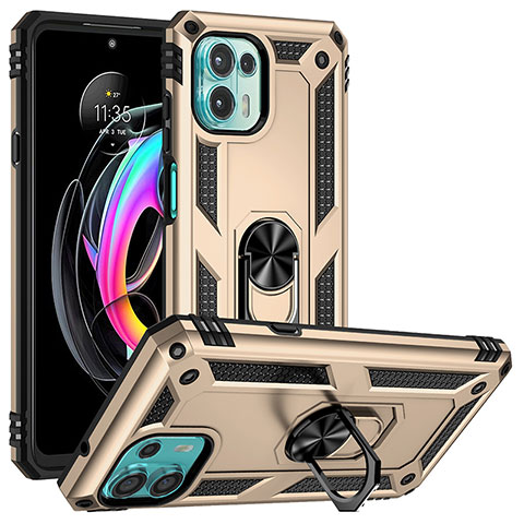 Funda Bumper Silicona y Plastico Mate Carcasa con Magnetico Anillo de dedo Soporte S01 para Motorola Moto Edge 20 Lite 5G Oro