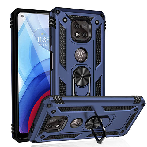 Funda Bumper Silicona y Plastico Mate Carcasa con Magnetico Anillo de dedo Soporte S01 para Motorola Moto G Power (2021) Azul