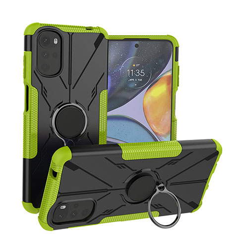 Funda Bumper Silicona y Plastico Mate Carcasa con Magnetico Anillo de dedo Soporte S01 para Motorola Moto G22 Verde