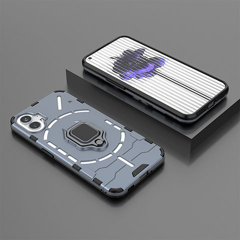 Funda Bumper Silicona y Plastico Mate Carcasa con Magnetico Anillo de dedo Soporte S01 para Nothing Phone 1 Azul