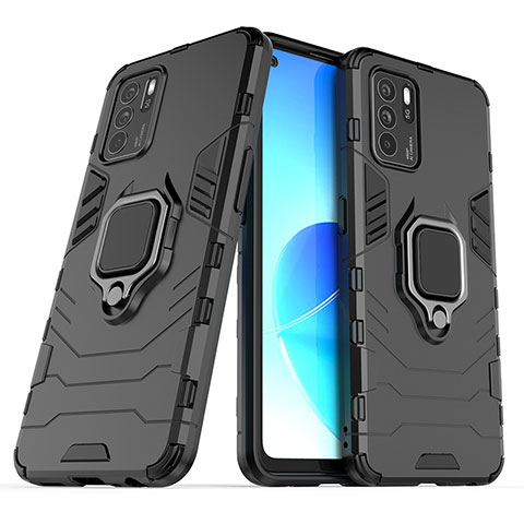 Funda Bumper Silicona y Plastico Mate Carcasa con Magnetico Anillo de dedo Soporte S01 para Oppo Reno6 Z 5G Negro