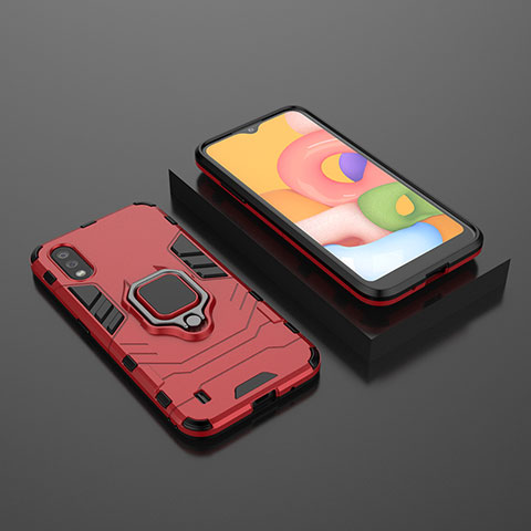 Funda Bumper Silicona y Plastico Mate Carcasa con Magnetico Anillo de dedo Soporte S01 para Samsung Galaxy A01 SM-A015 Rojo