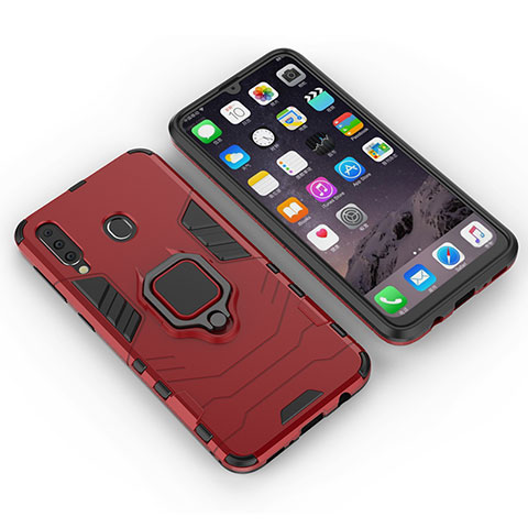 Funda Bumper Silicona y Plastico Mate Carcasa con Magnetico Anillo de dedo Soporte S01 para Samsung Galaxy M30 Rojo