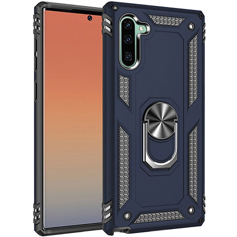 Funda Bumper Silicona y Plastico Mate Carcasa con Magnetico Anillo de dedo Soporte S01 para Samsung Galaxy Note 10 5G Azul