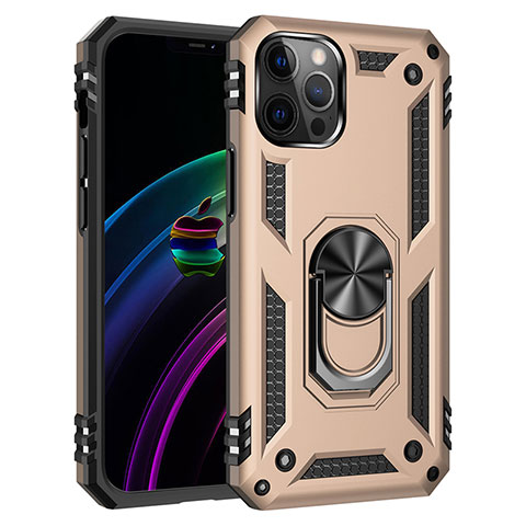 Funda Bumper Silicona y Plastico Mate Carcasa con Magnetico Anillo de dedo Soporte S02 para Apple iPhone 12 Pro Oro