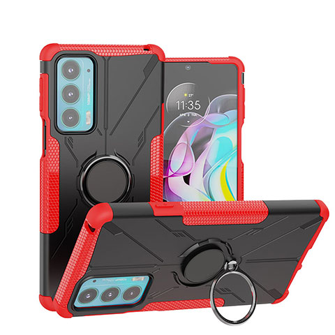Funda Bumper Silicona y Plastico Mate Carcasa con Magnetico Anillo de dedo Soporte S02 para Motorola Moto Edge Lite 5G Rojo