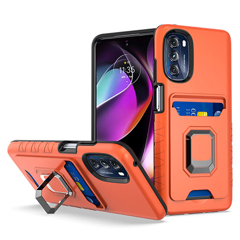 Funda Bumper Silicona y Plastico Mate Carcasa con Magnetico Anillo de dedo Soporte S02 para Motorola Moto G 5G (2022) Naranja