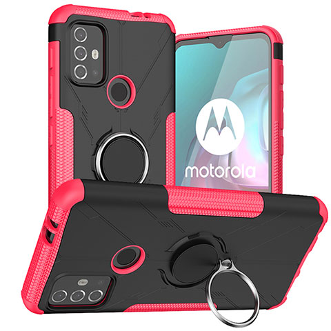 Funda Bumper Silicona y Plastico Mate Carcasa con Magnetico Anillo de dedo Soporte S02 para Motorola Moto G10 Rosa Roja