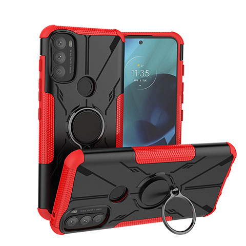 Funda Bumper Silicona y Plastico Mate Carcasa con Magnetico Anillo de dedo Soporte S02 para Motorola Moto G71 5G Rojo