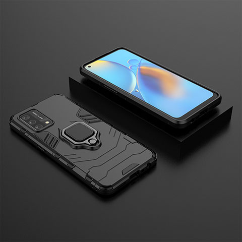 Funda Bumper Silicona y Plastico Mate Carcasa con Magnetico Anillo de dedo Soporte S02 para Oppo F19 Negro