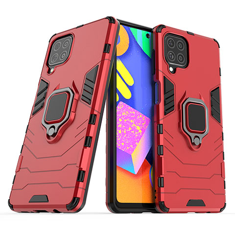 Funda Bumper Silicona y Plastico Mate Carcasa con Magnetico Anillo de dedo Soporte S02 para Samsung Galaxy M62 4G Rojo