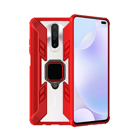 Funda Bumper Silicona y Plastico Mate Carcasa con Magnetico Anillo de dedo Soporte S02 para Xiaomi Redmi K30 4G Rojo