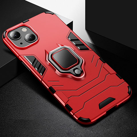 Funda Bumper Silicona y Plastico Mate Carcasa con Magnetico Anillo de dedo Soporte S03 para Apple iPhone 13 Rojo