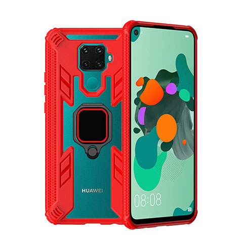 Funda Bumper Silicona y Plastico Mate Carcasa con Magnetico Anillo de dedo Soporte S03 para Huawei Nova 5z Rojo