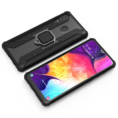 Funda Bumper Silicona y Plastico Mate Carcasa con Magnetico Anillo de dedo Soporte S03 para Samsung Galaxy A20 Negro