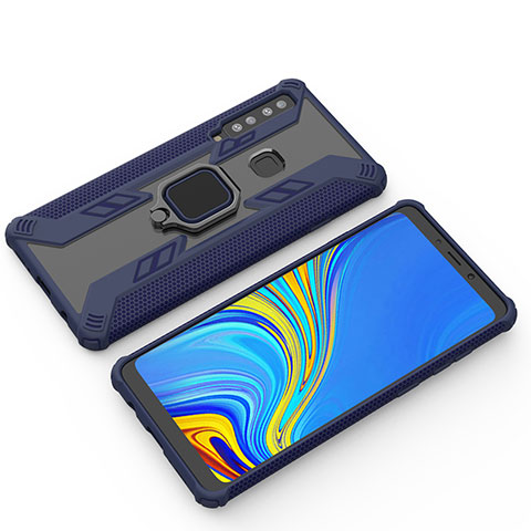 Funda Bumper Silicona y Plastico Mate Carcasa con Magnetico Anillo de dedo Soporte S03 para Samsung Galaxy A9s Azul