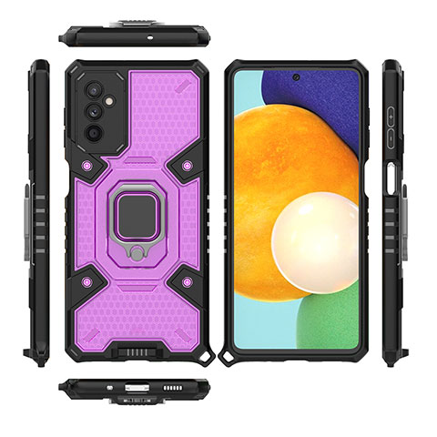 Funda Bumper Silicona y Plastico Mate Carcasa con Magnetico Anillo de dedo Soporte S03 para Samsung Galaxy M52 5G Morado