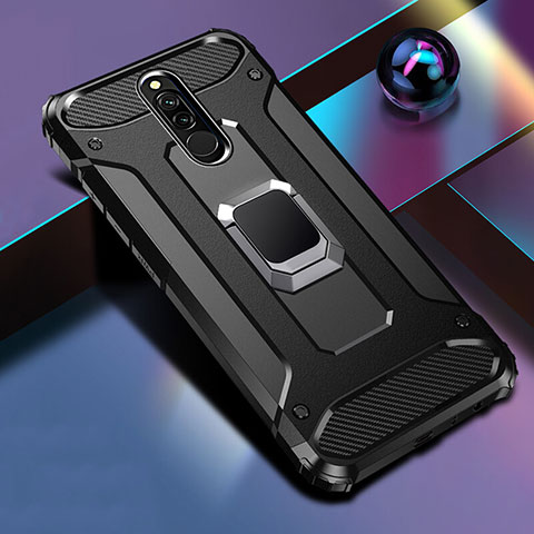 Funda Bumper Silicona y Plastico Mate Carcasa con Magnetico Anillo de dedo Soporte S03 para Xiaomi Redmi 8 Negro