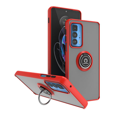 Funda Bumper Silicona y Plastico Mate Carcasa con Magnetico Anillo de dedo Soporte S04 para Motorola Moto Edge 20 Pro 5G Rojo