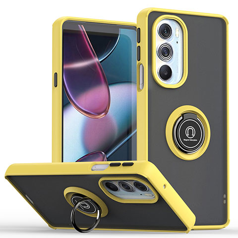 Funda Bumper Silicona y Plastico Mate Carcasa con Magnetico Anillo de dedo Soporte S04 para Motorola Moto Edge 30 Pro 5G Amarillo