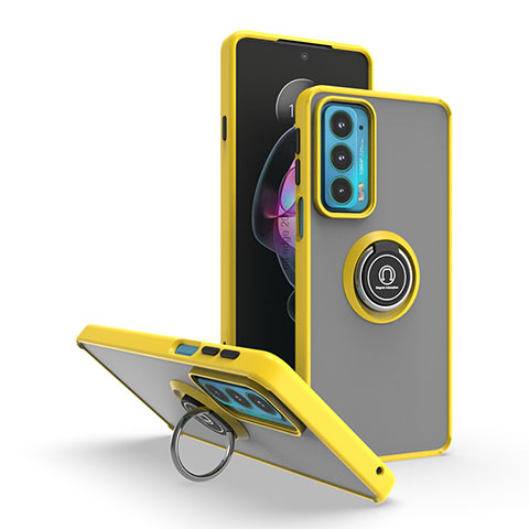 Funda Bumper Silicona y Plastico Mate Carcasa con Magnetico Anillo de dedo Soporte S04 para Motorola Moto Edge Lite 5G Amarillo