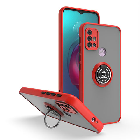 Funda Bumper Silicona y Plastico Mate Carcasa con Magnetico Anillo de dedo Soporte S04 para Motorola Moto G10 Rojo