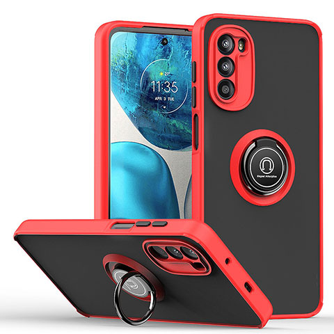 Funda Bumper Silicona y Plastico Mate Carcasa con Magnetico Anillo de dedo Soporte S04 para Motorola MOTO G52 Rojo