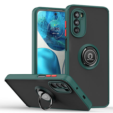 Funda Bumper Silicona y Plastico Mate Carcasa con Magnetico Anillo de dedo Soporte S04 para Motorola MOTO G52 Verde Noche