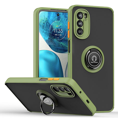 Funda Bumper Silicona y Plastico Mate Carcasa con Magnetico Anillo de dedo Soporte S04 para Motorola Moto G71s 5G Verde