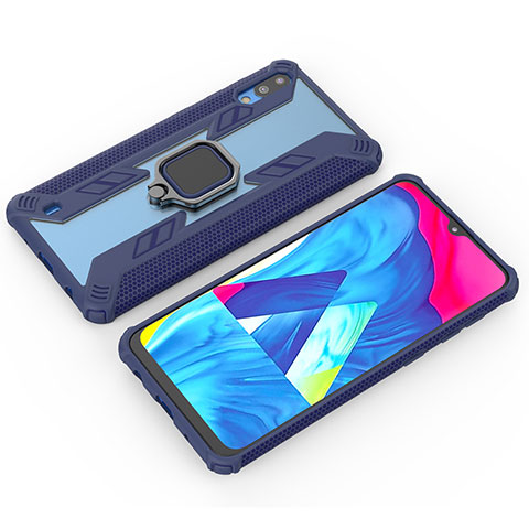 Funda Bumper Silicona y Plastico Mate Carcasa con Magnetico Anillo de dedo Soporte S04 para Samsung Galaxy M10 Azul