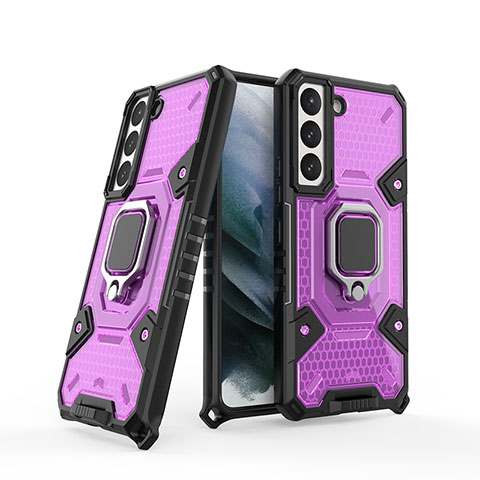 Funda Bumper Silicona y Plastico Mate Carcasa con Magnetico Anillo de dedo Soporte S04 para Samsung Galaxy S23 Plus 5G Morado