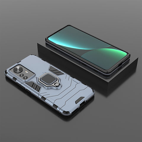 Funda Bumper Silicona y Plastico Mate Carcasa con Magnetico Anillo de dedo Soporte S04 para Xiaomi Mi 12 5G Azul