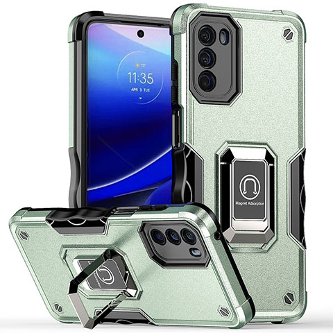 Funda Bumper Silicona y Plastico Mate Carcasa con Magnetico Anillo de dedo Soporte S05 para Motorola Moto G 5G (2022) Verde