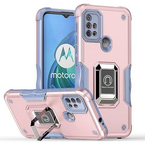 Funda Bumper Silicona y Plastico Mate Carcasa con Magnetico Anillo de dedo Soporte S05 para Motorola Moto G10 Power Rosa