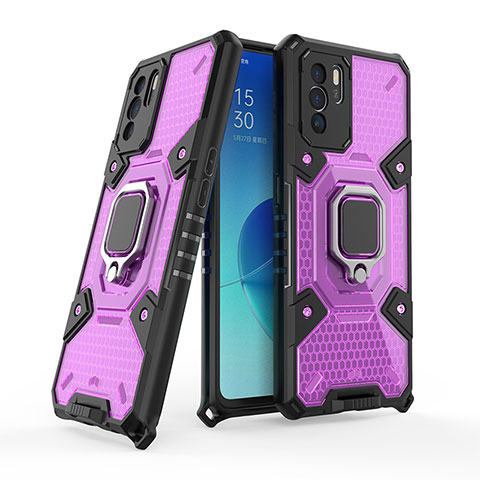 Funda Bumper Silicona y Plastico Mate Carcasa con Magnetico Anillo de dedo Soporte S05 para Oppo Reno6 Z 5G Morado