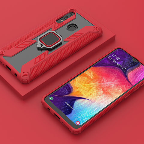 Funda Bumper Silicona y Plastico Mate Carcasa con Magnetico Anillo de dedo Soporte S05 para Samsung Galaxy A20 Rojo