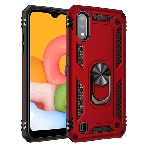 Funda Bumper Silicona y Plastico Mate Carcasa con Magnetico Anillo de dedo Soporte S06 para Samsung Galaxy A01 SM-A015 Rojo