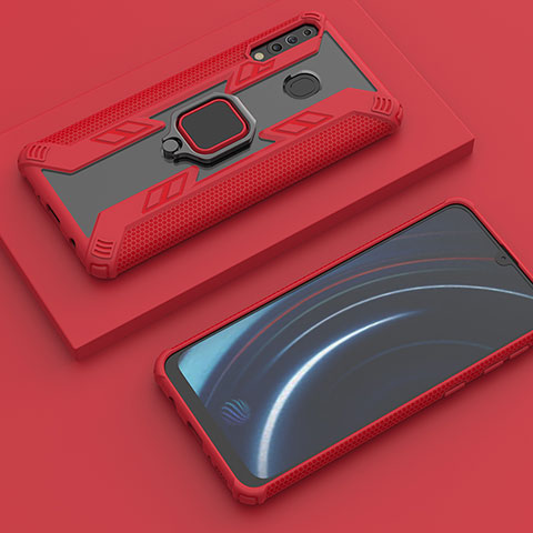 Funda Bumper Silicona y Plastico Mate Carcasa con Magnetico Anillo de dedo Soporte S06 para Samsung Galaxy M30 Rojo