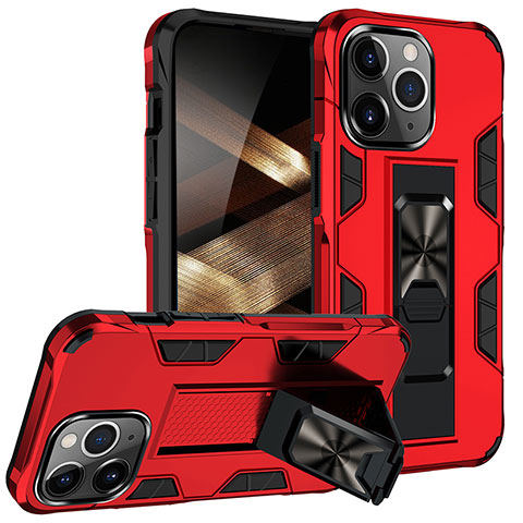 Funda Bumper Silicona y Plastico Mate Carcasa con Magnetico Anillo de dedo Soporte S07 para Apple iPhone 14 Pro Rojo