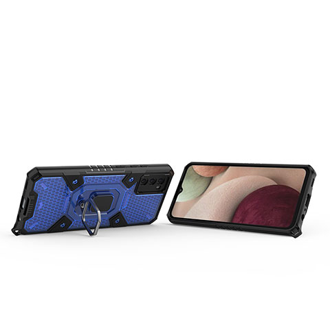 Funda Bumper Silicona y Plastico Mate Carcasa con Magnetico Anillo de dedo Soporte S07 para Samsung Galaxy A02s Azul