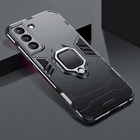 Funda Bumper Silicona y Plastico Mate Carcasa con Magnetico Anillo de dedo Soporte S08 para Samsung Galaxy S21 FE 5G Negro