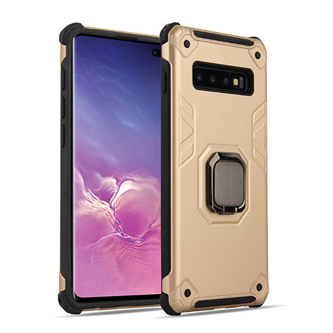 Funda Bumper Silicona y Plastico Mate Carcasa con Magnetico Anillo de dedo Soporte T01 para Samsung Galaxy S10 5G Oro y Negro