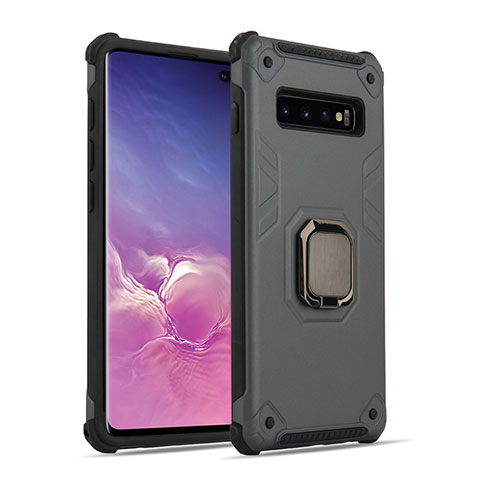 Funda Bumper Silicona y Plastico Mate Carcasa con Magnetico Anillo de dedo Soporte T01 para Samsung Galaxy S10 Gris